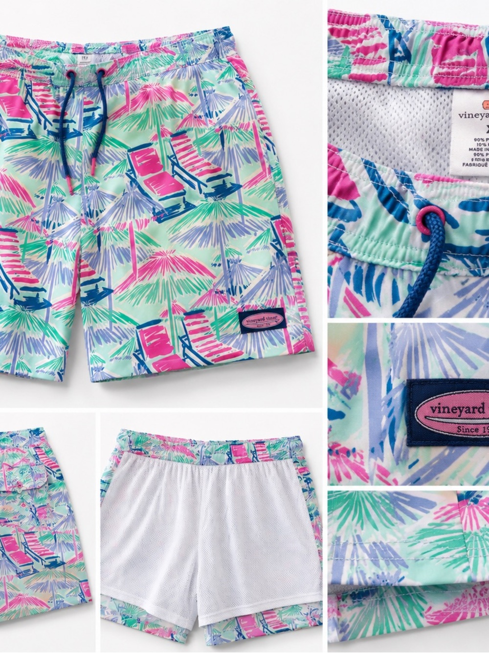 Vineyard Vines Pastel Beach Chair Print Swim Shorts - Mint, Pink, Lavender, Blue
